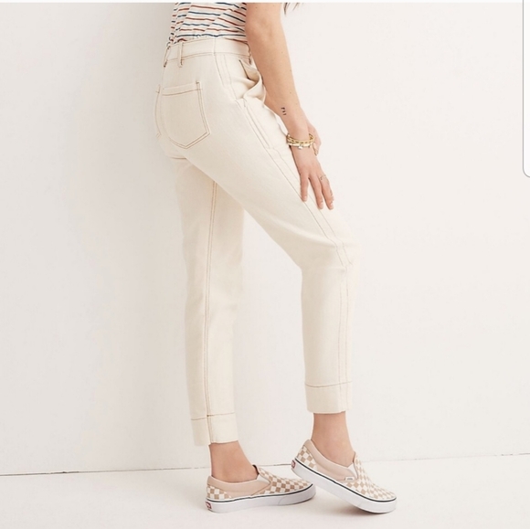 Madewell Tapered Crop White High Rise Contrast Stitch Jean Pant - Picture 3 of 9